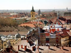 Szeged, Szent István tér, víztorony, városháza, látkép, város