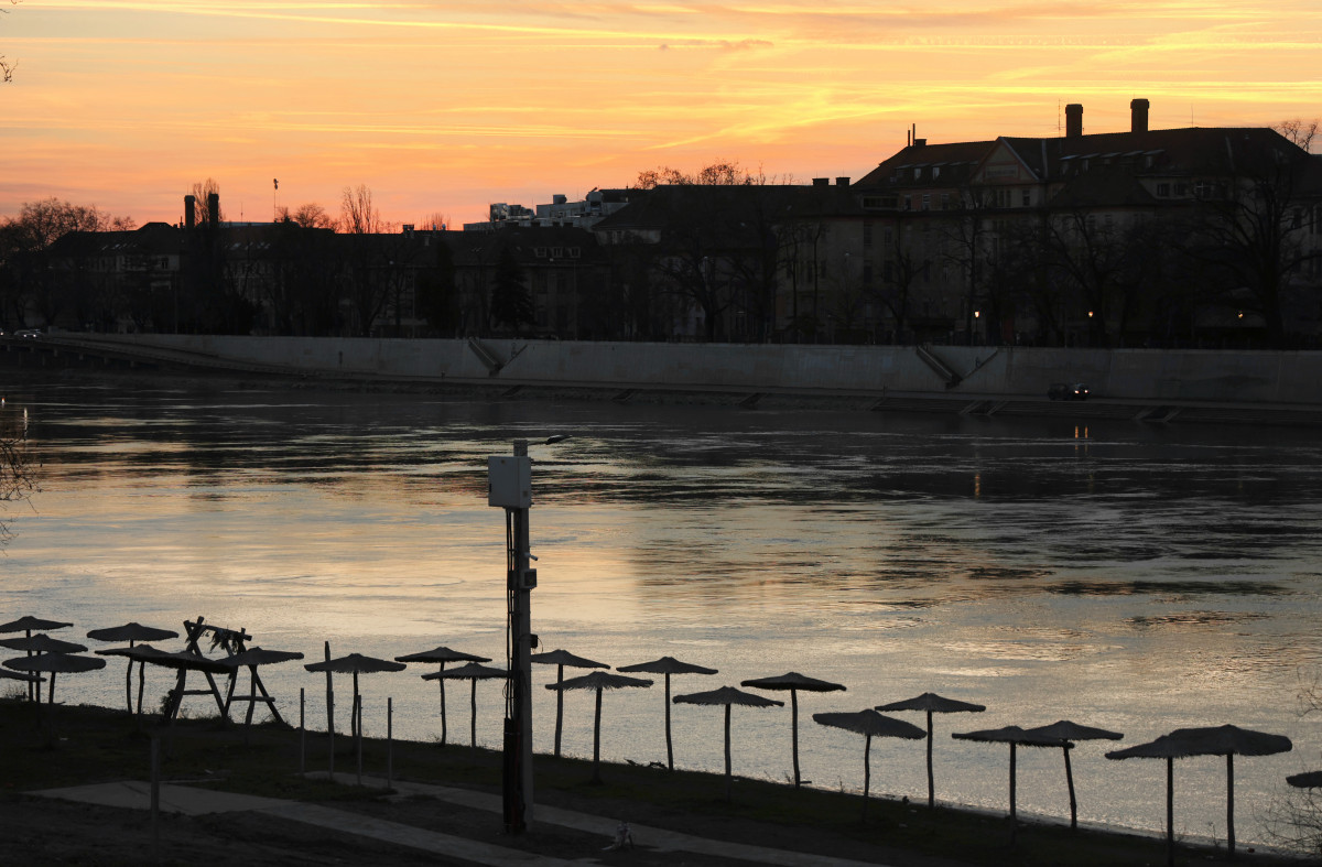 Szeged, naplemente, Tisza, folyó, dóm, belváros