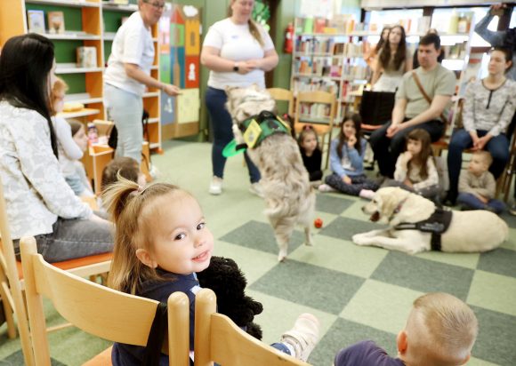 Szeged, terápiás kutya, kutyabemutató, Somogyi könyvtár, tavaszi szünet