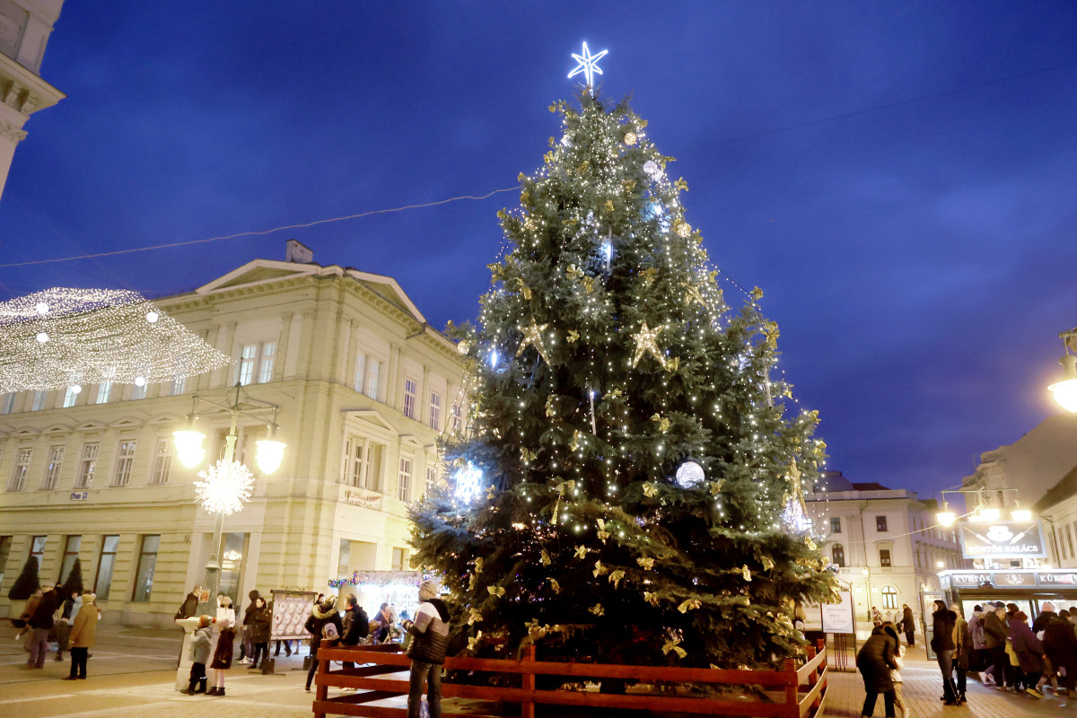 Szeged, karácsonyi fények, fenyő, karácsonyfa, Klauzál tér, ünnep, karácsony, advent
