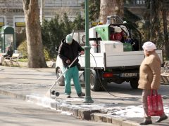 Szeged, belváros, tavasz, munkálatok, Szegedi Környezetgazdálkodási Nonprofit Kft., fanyesés, gazolás, takarítás