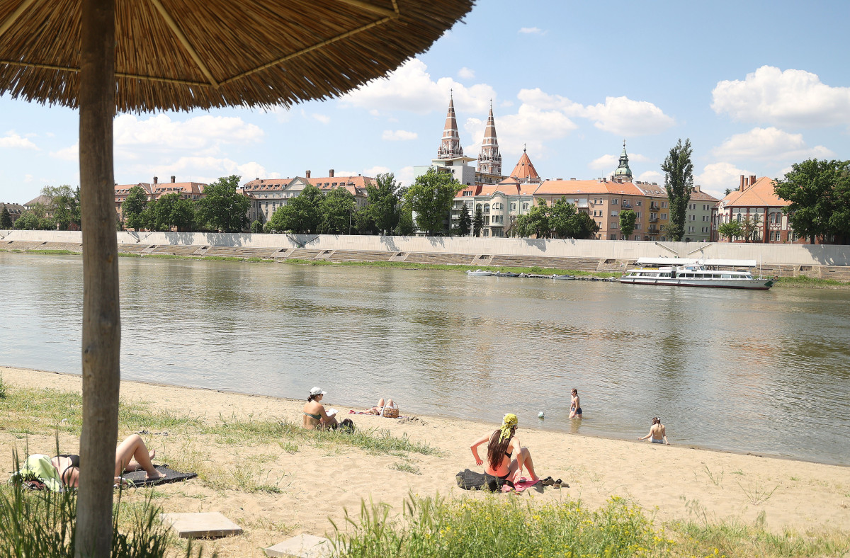 Szeged, Lapos, szabadstrand, strand, fürdés, meleg, Tisza