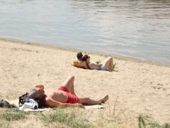 Szeged, Lapos, szabadstrand, strand, fürdés, meleg, Tisza